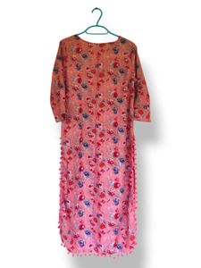 Floral Printed Pink Woman Straight Kurta