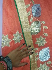 Orange Embroidered Saree