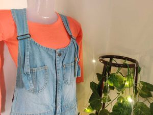 ✨COMBO✨Denim Dungaree With Statement Top