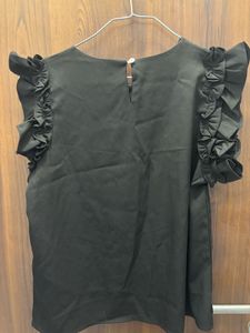 Ruffle Sleeve Black Blouse