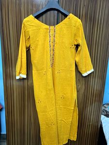 Mustard Embroidered Kurti Set
