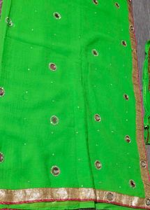 New Parrot Green Sari With Unstitched Blouse