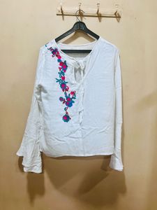 Floral Embroidered White Blouse