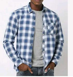 Blue & White Plaid Flannel Shirt