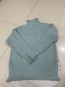 Mint Green Embellished Mock Neck Sweater