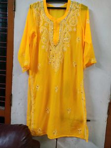 Lakhnawi ,mirror Work,yellow Kurti
