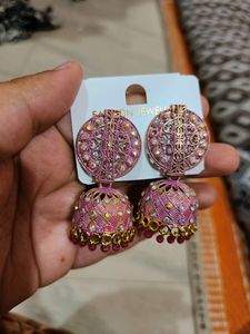 Pink Jhumka Earrings