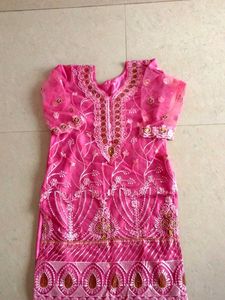 Pink Floral Embroidered Fabric