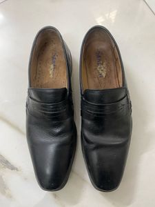 Santoni Black Leather Loafers