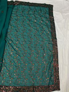 Emerald Green Floral Embroidered Saree
