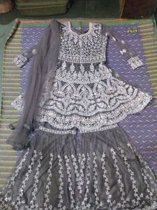 Purple Embroidered Gharara Suit