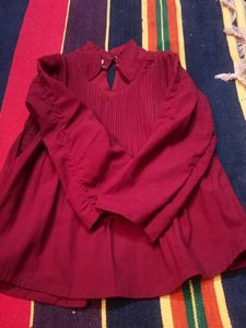 Maroon Pleated Top