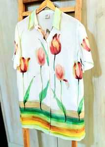 White Floral Design Shirt Size-40