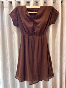 Brown Chiffon Mini Dress