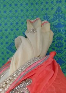 Peach And Off White Embellished Saree