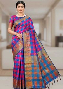 🛍️New Checked Silk Saree ⭐⭐⭐⭐⭐