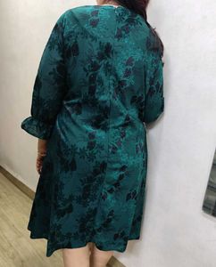 Bottle Green Floral Print Dress