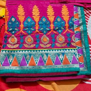 Elegant Rani Pink Silk Embroidered Saree