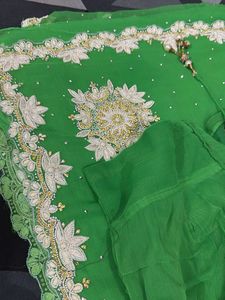 Elegant Green Embroidered Saree