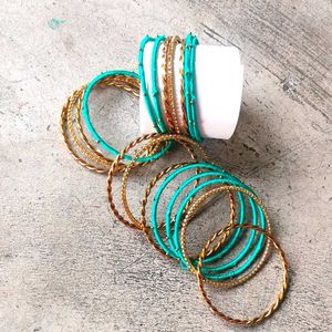 Teal &amp; Gold Bangle Set