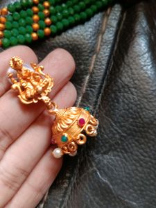 Laxmi Motiv Gold Plated Green Colour Necklace