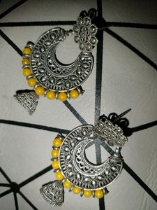 Silver Earrings Yellow Beaded💛