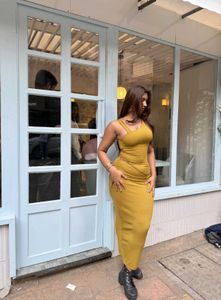 Mustard Bodycon Midi Dress