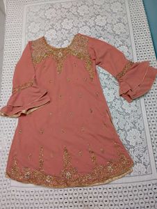 Coral Embroidered Gharara Suit