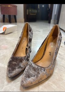 Velvet Rose Gold Block Madame Heels