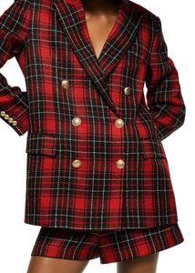 ZARA RED Checked Double Breasted Blazer