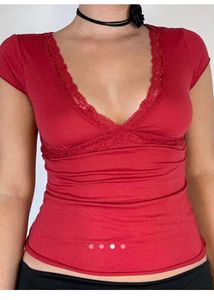 Red Lace Trim Y2K Top