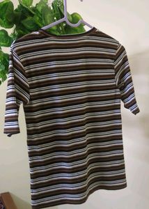 Brown And White Ribbed Top