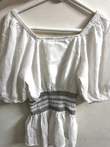 White Smocked Peplum Top