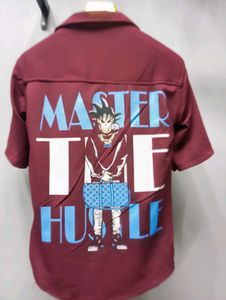 Maroon Knit, Rubber Printed, Shirt (Oversized Fit)