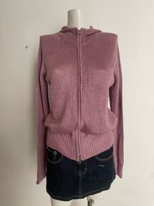 Pink Knit Zip-Up Hoodie