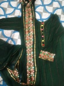 Green Embellished Kurta with dupatta