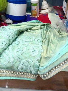 Awesome Beautiful Saree In Green Silk+Shine