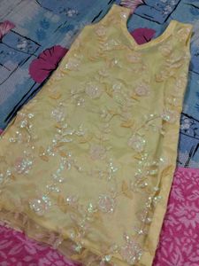 Yellow Net Type Short Kurti