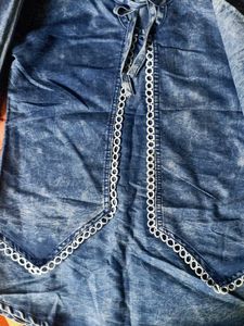 Denim Style Bell-sleeves Front-Bow Top