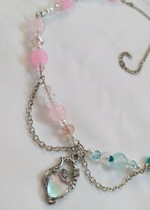 Aesthetic Cute Pink Blue Heart Necklace 🩵🩷✨🦋