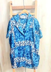 Blue Printed Long Shirt Size-44