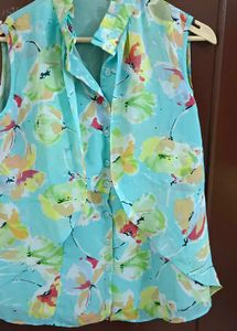 Cyan Blue Frilled Top