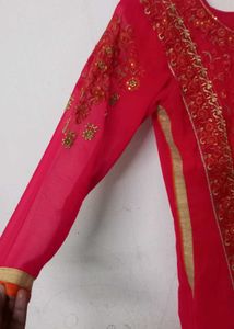 Rose Colour Embroidered Kurta Set
