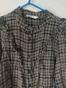 Plaid Ruffle Trim Top