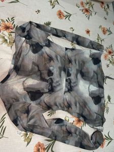 Abstract Print Tie-Front Top