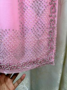 Baby Pink pearls &amp; diamond work Saree