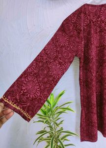 Pinkish Maroon Embroidered Kurta