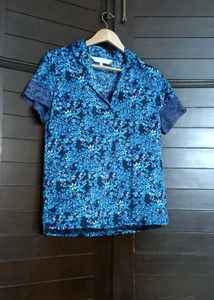Women Blue Floral Printed Lace Shirt