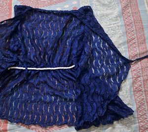 Shimmery Navy Blue Sleeveless Shrug