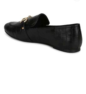 Black croc pu loafers shoe with Gold Chain